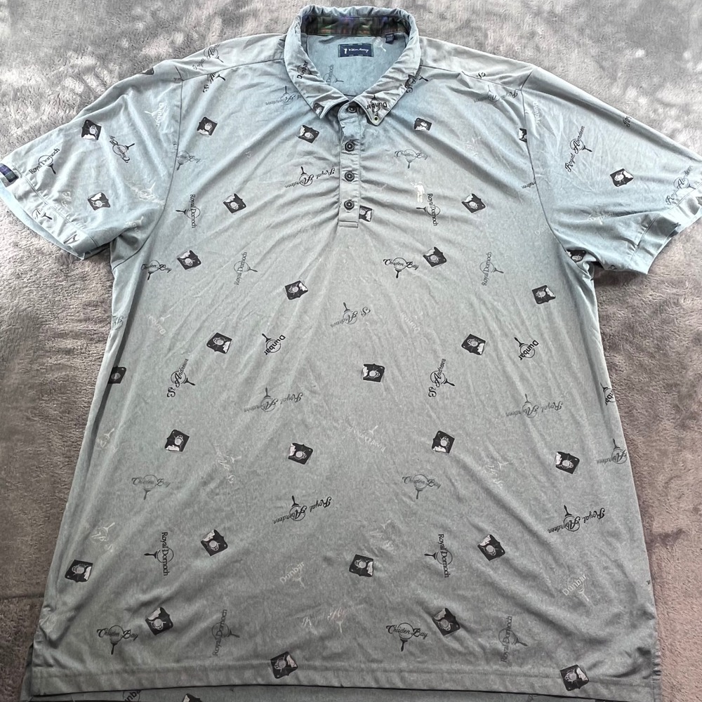 William Murray Golf Mens XXL Gray Scotland Course Print Polo Shirt St Andrews